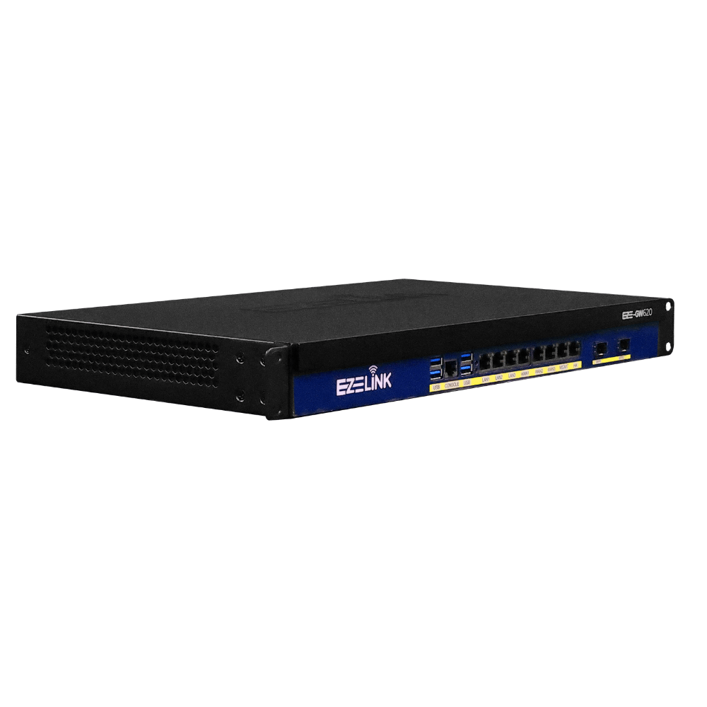 EZE-GW620 angled view showing SFP fiber ports