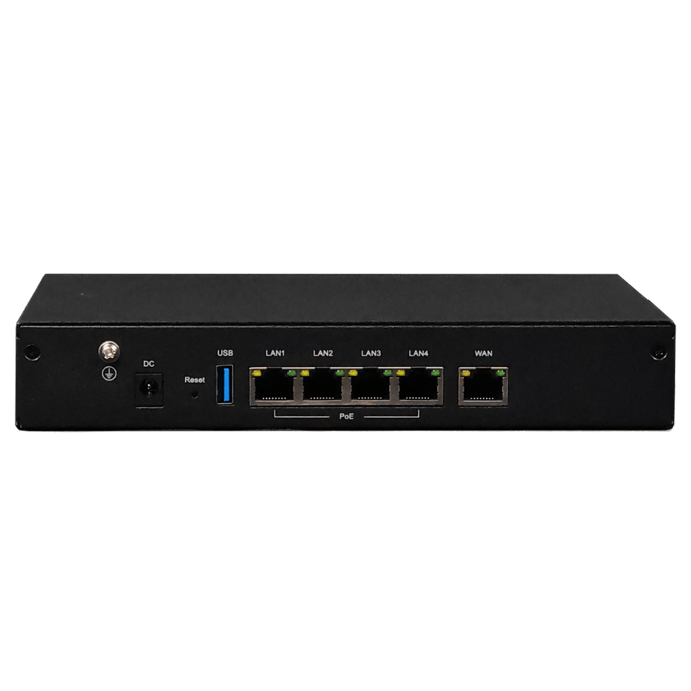 EZE-SGP101 rear panel with USB 3.0, four PoE LAN ports and 2.5G WAN