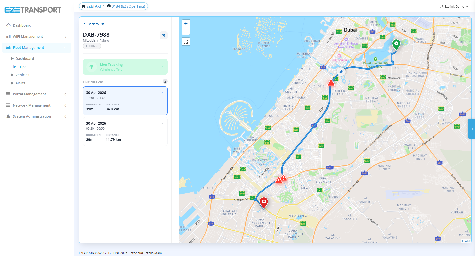 Trip route playback on map