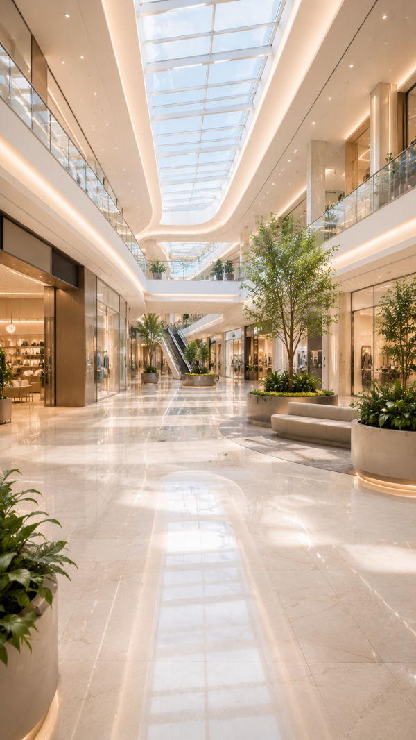 Shopping mall atrium with high-density visitor WiFi coverage