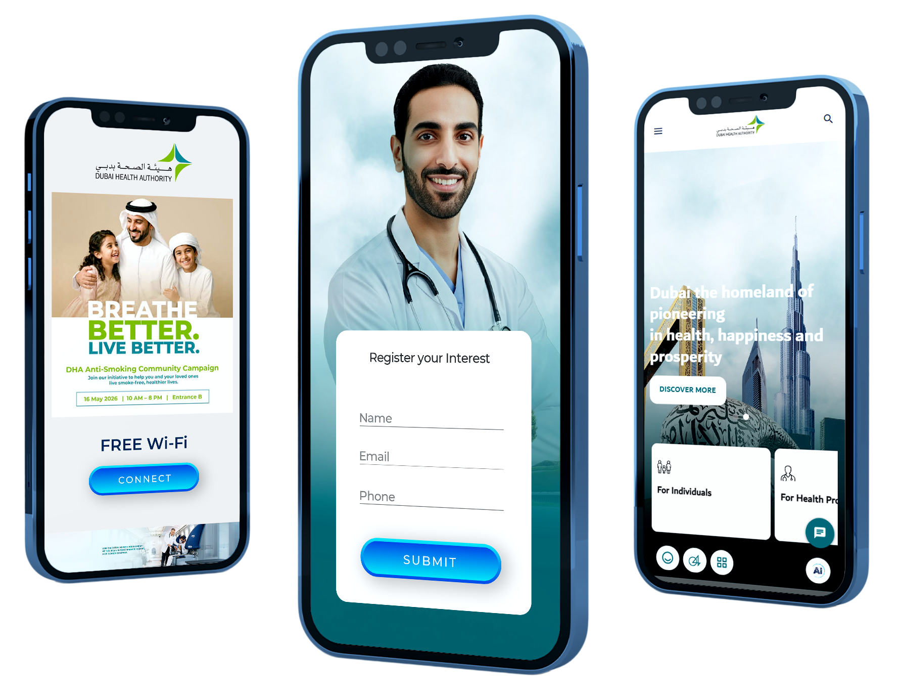 TDRA-compliant guest WiFi captive portal — branded connect, registration and welcome screens